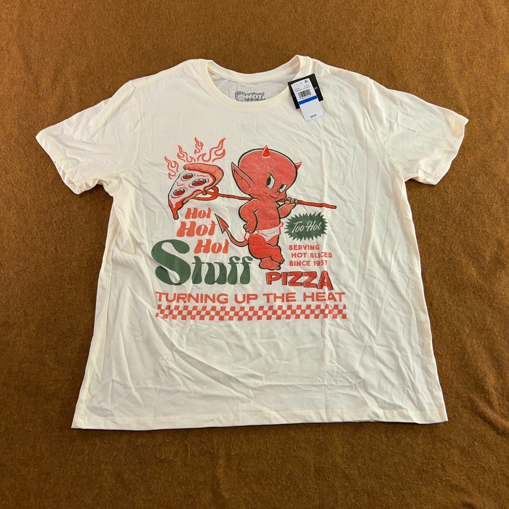 Hot Stuff Mens XL Off-White Pizza Graphic Short Sleeve T-Shirt NWT